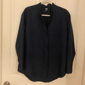 The North Face Women Blouse Top Button Down Shirt Size Small Navy Blue Flashdry